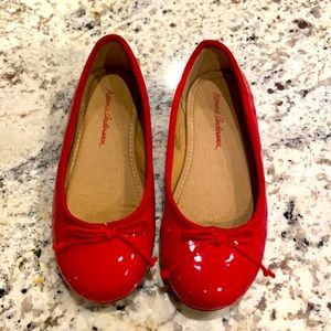 Red patent leather ballet flats
